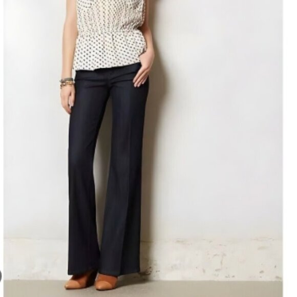 Anthropologie Level 99 Newport Wide Leg Pants Black Pockets Zip Closure Size 28 - Picture 1 of 14